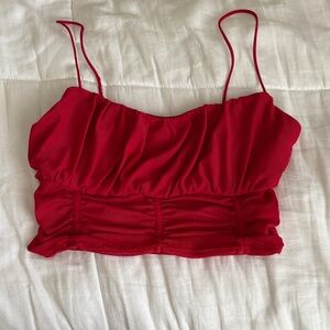 Garage Red Ruched Spaghetti Strap Crop Camisole